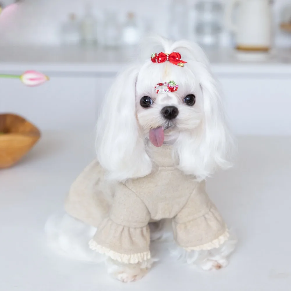 Autumn and Winter Woolen Coat Skirt Pet Floral Bubble Sleeve Coat Pet Teddy Dress Dog Clothes for Small Dogs Puppy Clothes