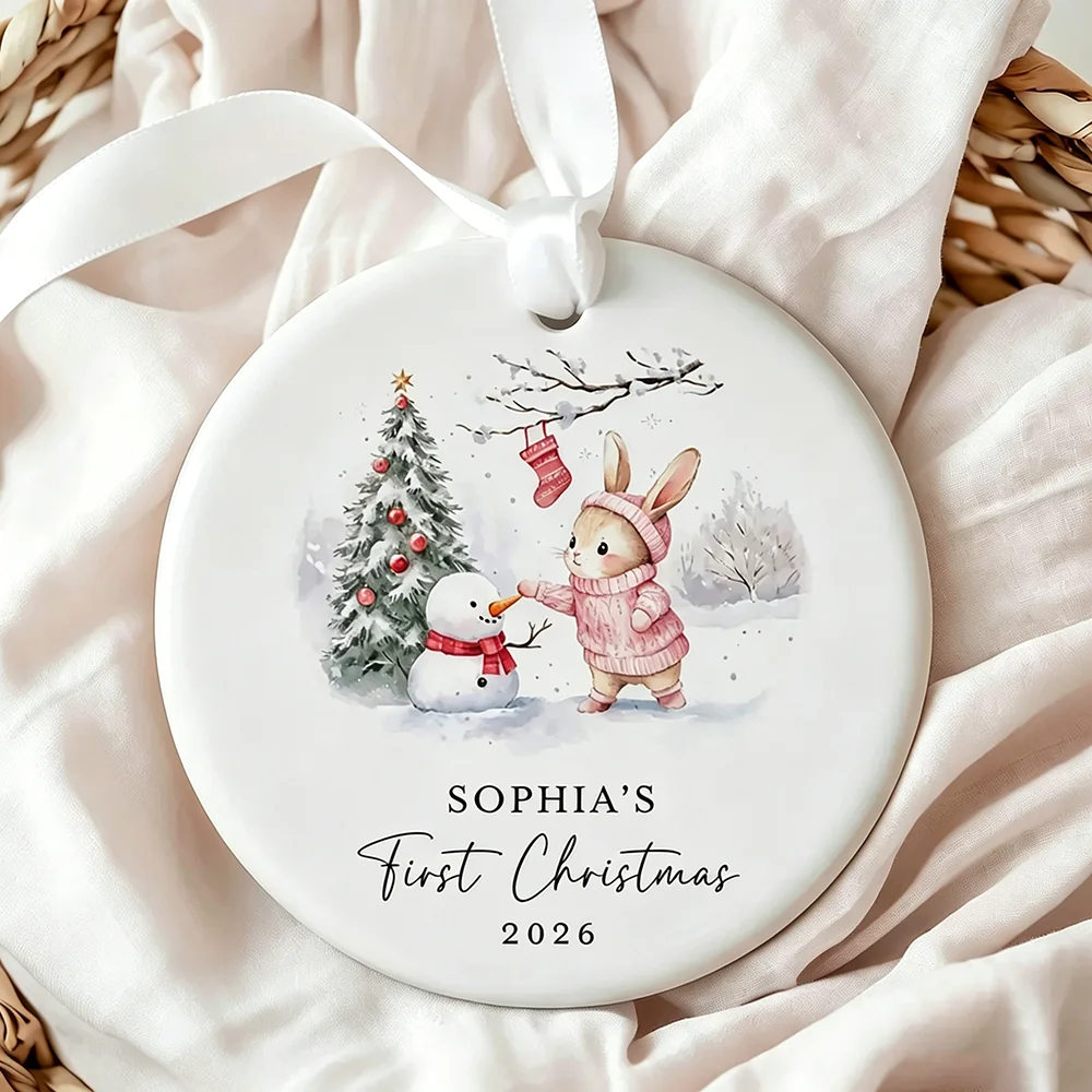 Personalized Baby’s First Christmas Ceramic Ornament Custom Newborn Keepsake Baby Boy or Girl Christmas Gift Winter Festivals