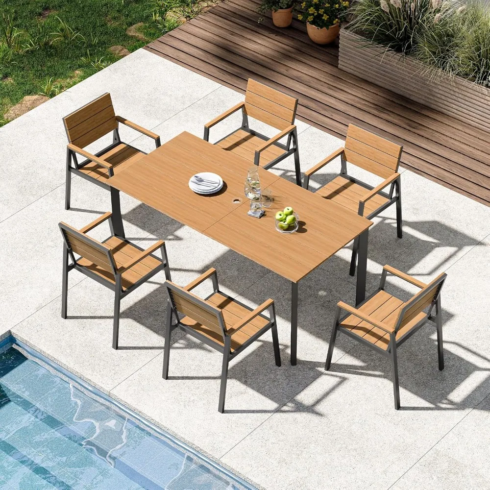 

Outdoor Dining Set for 6, Aluminum Patio 7 Piece HDPS Outdoor Table and Chairs Set with Umbrella Hole,Modren Patio Furniture Set