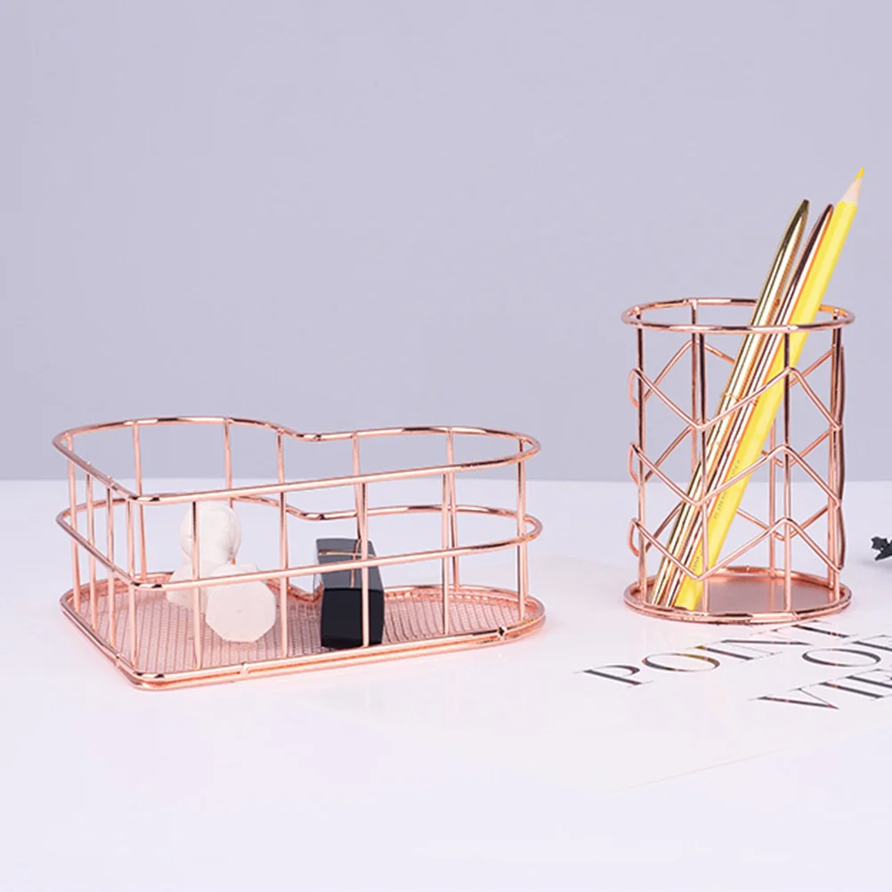 

Heart Shaped Jewelry Organizer Tray Wrought Iron Rose Gold Nordic Minimalist Storage Basket Desktop Jewelry Dish