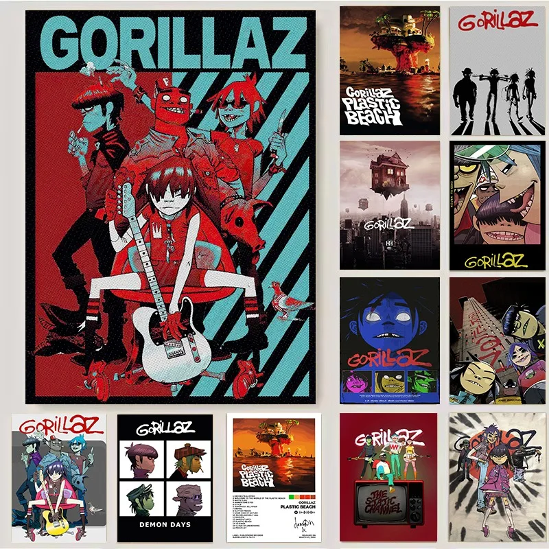 G-Gorillaz British Virtual Anime Rock Band Singer Poster Music Album Cover Canvas Painting Wall Art Living Club Room Home Decor