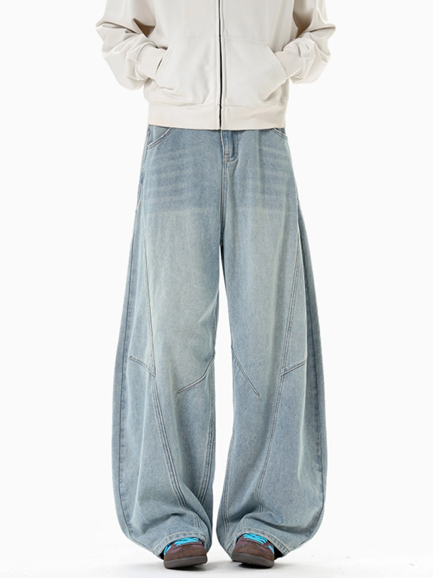 

Men's Wide Leg Jeans Knife Design Waed Relaxed Fit Casual Trousers Spring Autumn Season mid Waist Straight Cut Denim Pants