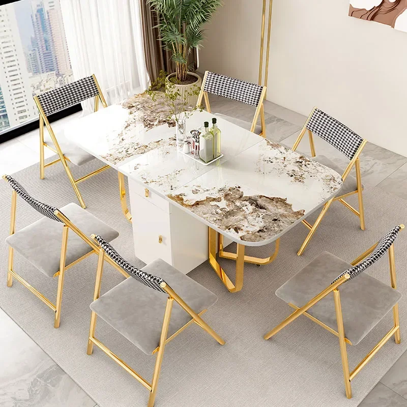 

Design Waterproof Dining Table Modern Extendable Nordic Minimalist Dining Table Folding Living Table A Manger Kitchen Furniture