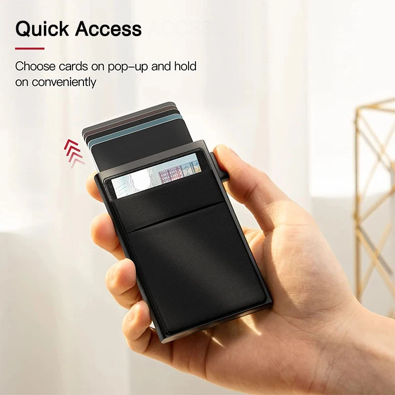 Casekey Slim Wallet Pop up Card Holder Minimalist Business Credit Card Box with Cash Pocket Metal Case for Note Coin Debit Card