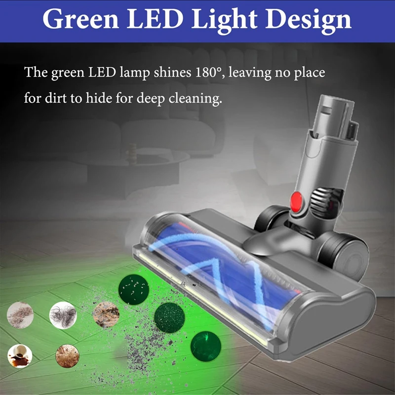 Vacuum Head Replacement Parts for V6 DC58 DC59 DC62 DC74, Direct Drive Cleaner Head with Green LED Light-A28R