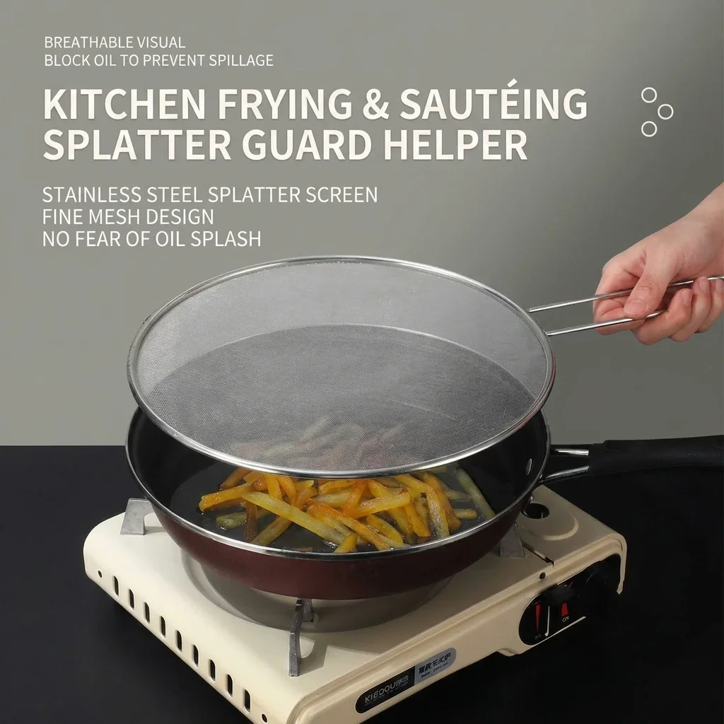 Stainless Steel Oil Proof Mesh Cooking Anti Splatter Split Guard Kitchen Gadget Splatter Proof Oil Cover Mesh Pot Lid Frying Pan