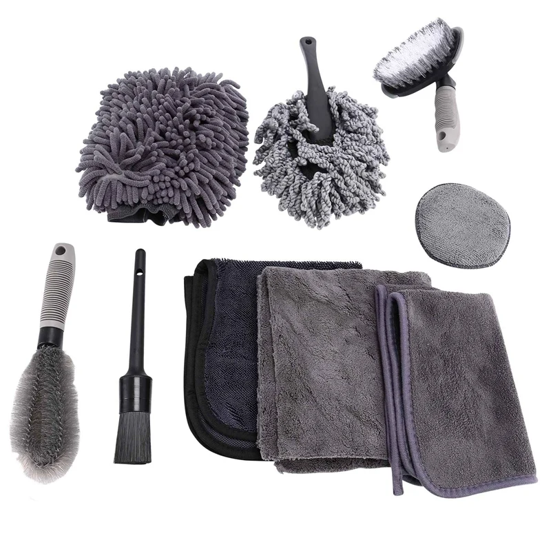 

9Pcs Car Wash Cleaning Kits Auto Detailing Washing Tools Towels Blush Sponge Wash Glove Polish Care Applicator Pads