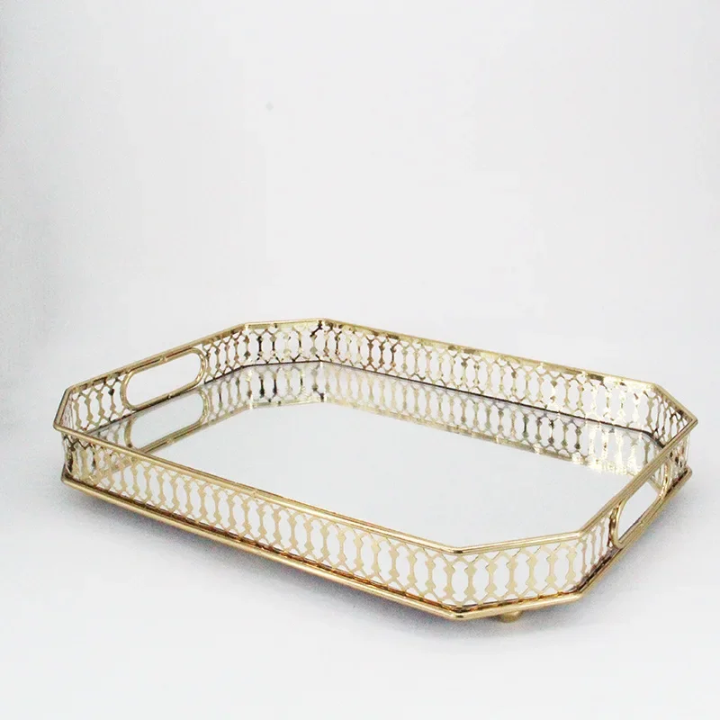 

z Desktop coffee table nordic home decoration luxury rectangle gold metal mirror storage tray