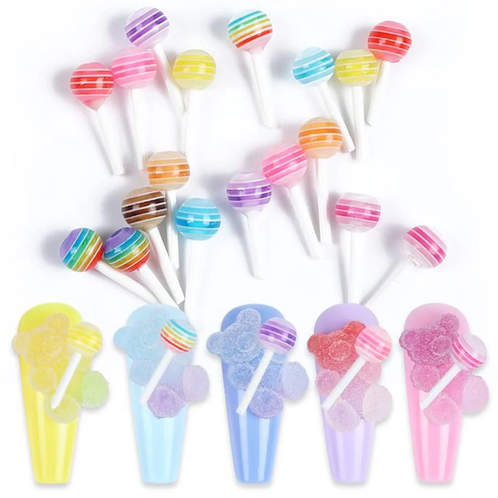 

20pcs/Bag 3D Colorful Lollipop Nail Art Decoration Charms Resin Acrylic Accessories Jewelry Mini Sweet Candy Manicure Rhinestone