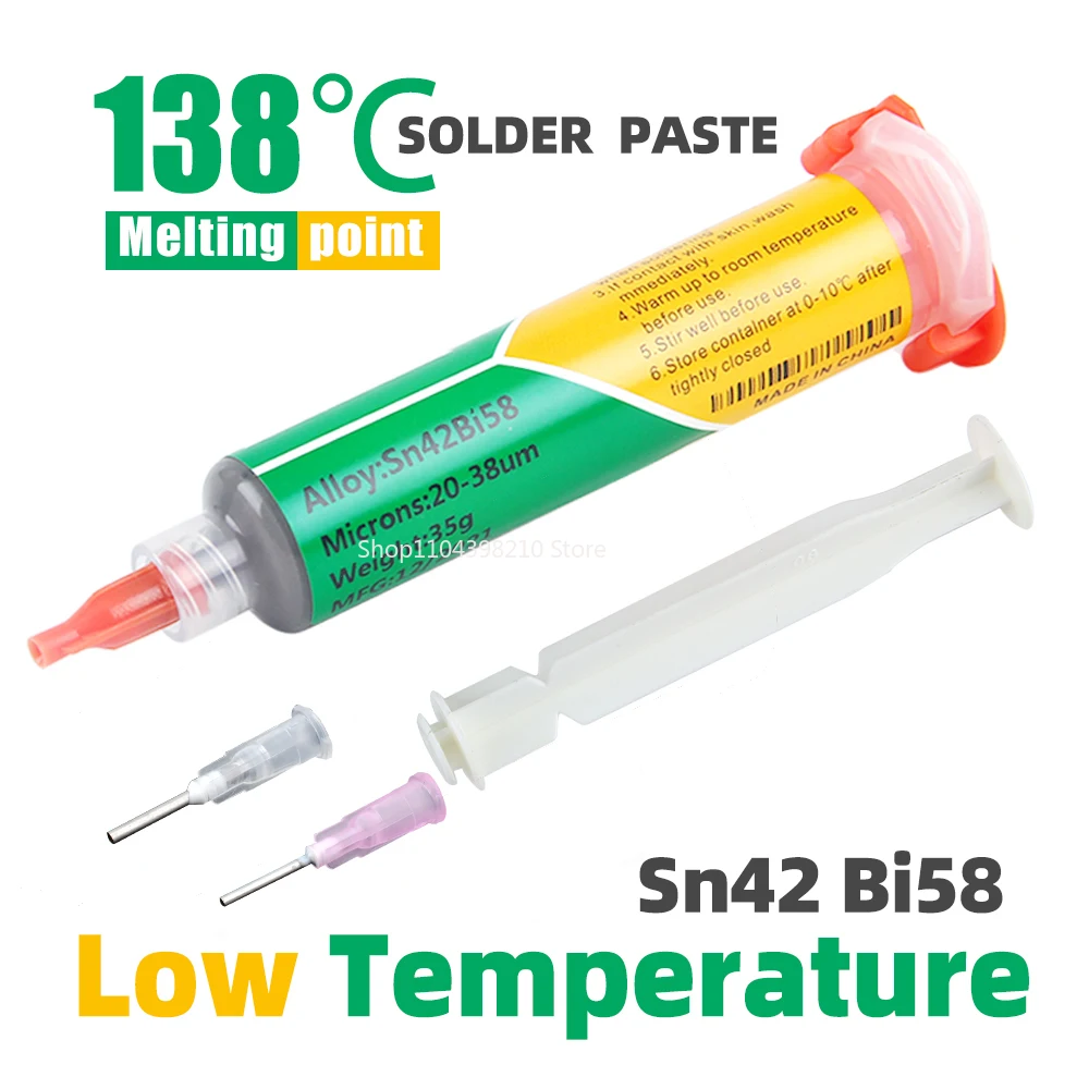 Sn42Bi58 SMD Welding Paste 138 ℃ Low Temperature Lead-free Syringe No Clean Solder Paste For Phone Component Repair