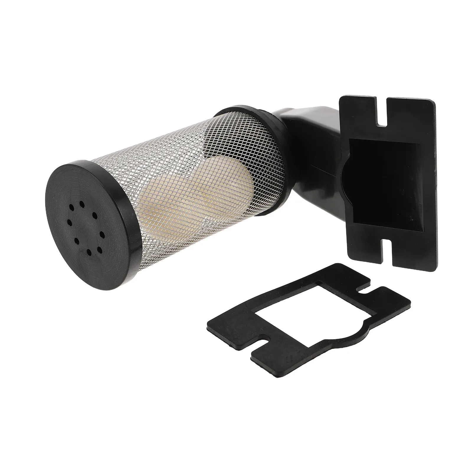 Float shut off filter for floor scrubber users to keep floors cleaner, stainless steel and plastic, 17x16x9.5cm