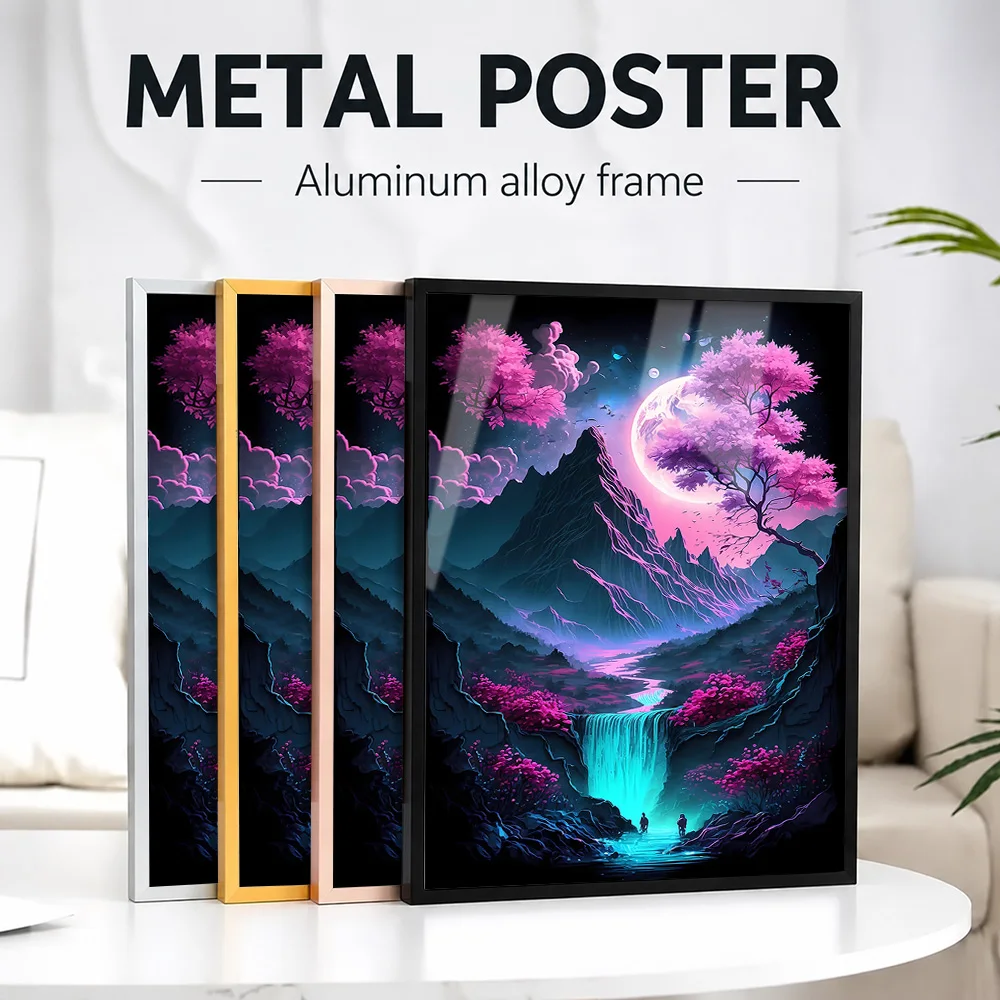 Cherry Blossom Japan Framed Aluminum Metal Poster Customized Photo Contemporary Asian Style Wall Art For Lounge Zen Lover Gift