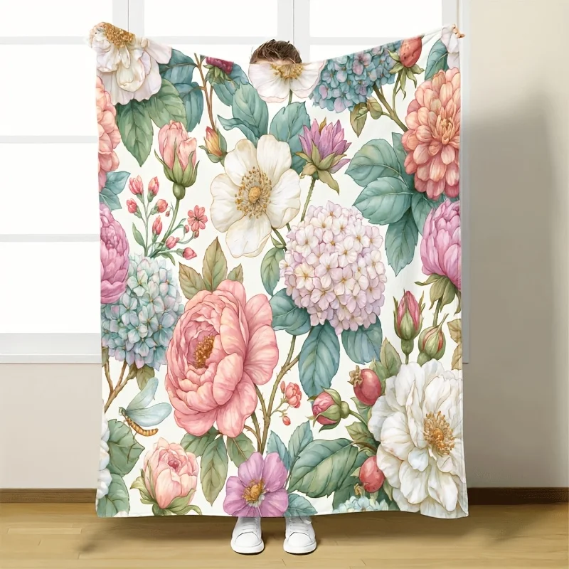 Floral Peony Hydrangea Print Blanket Throw Cottagecore Botanical Garden Bed Cover 150x200cm