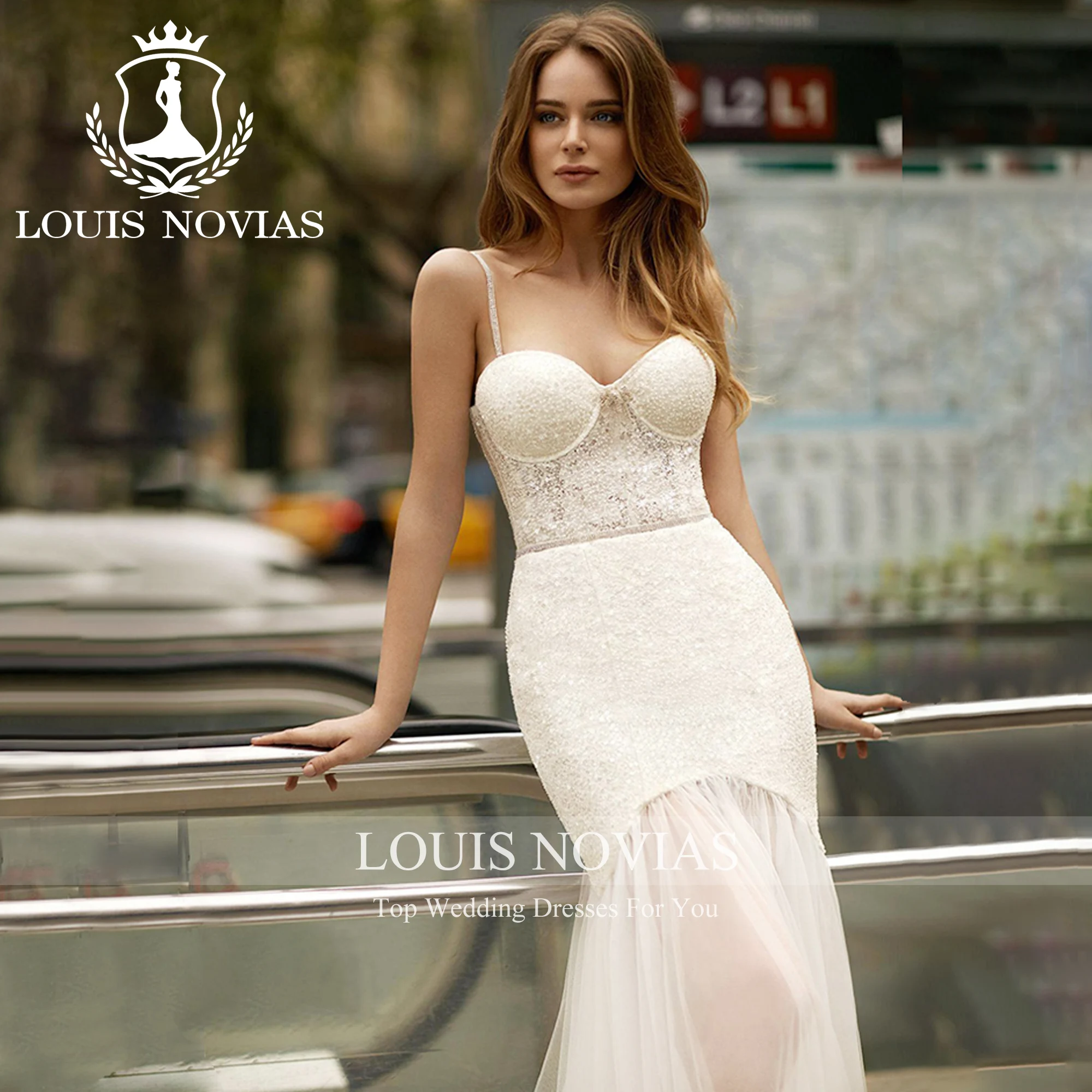 

LOUIS NOVIAS Mermaid Wedding Dress Elegant Spaghetti Straps Sweetheart Appliques Semi-Transparent Wedding Gown Vestidos De Novia