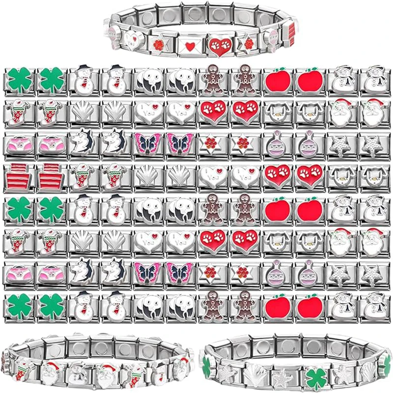 

100 Pcs Mix Style Italian Charms Interlocking Stainless Steel Bracelet Links Creating Custom 9mm Italian Charm Bracelet Jewelry