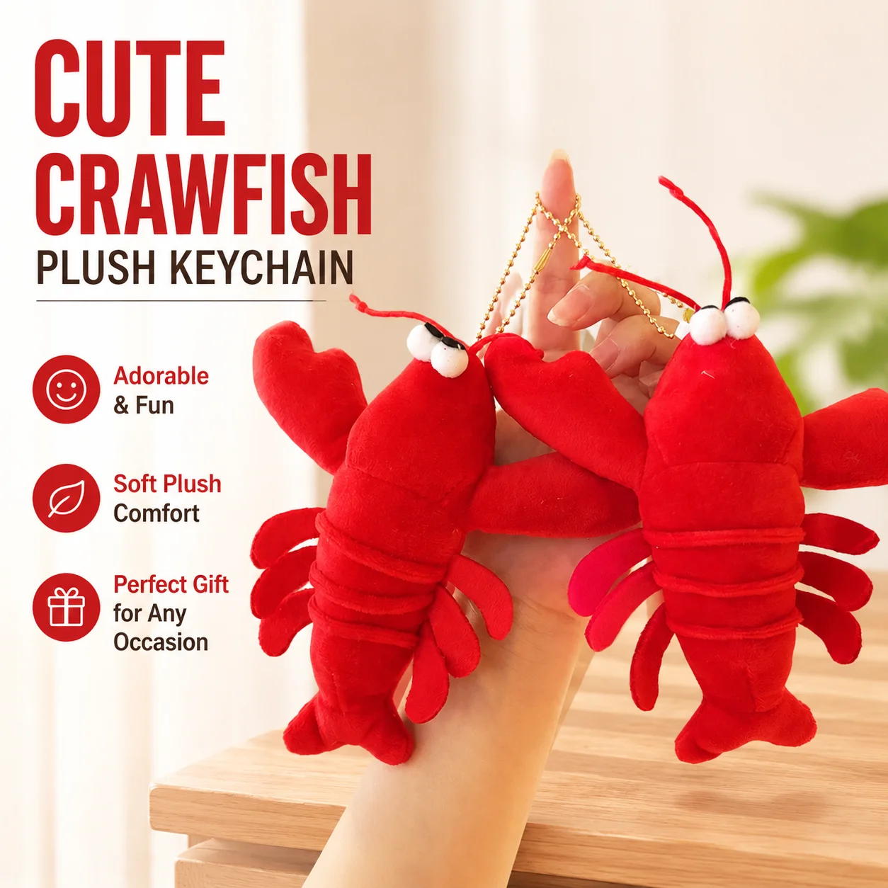 Cute Crawfish Plush Keychain Cartoon Lobster Stuffed Animal Doll Pendant Toy Gift