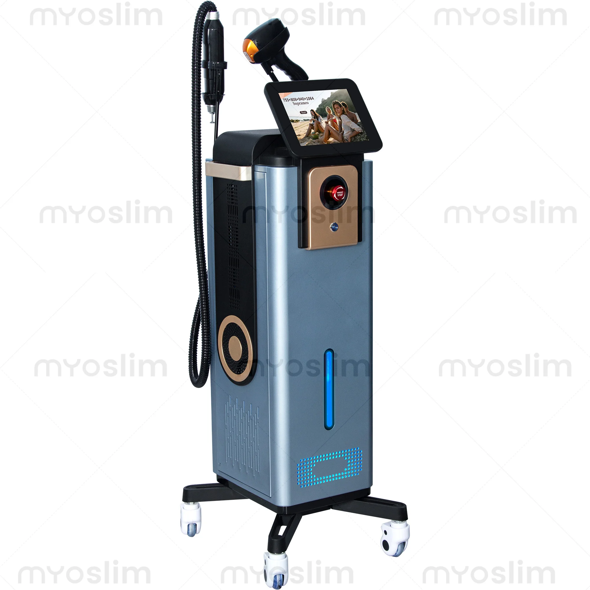 Diode Lase Hair Removal 4 Wavelengths  Pico Tattoo Removal Machine  755nm  FAC Collimation Ice Cooling System Foldable Touch