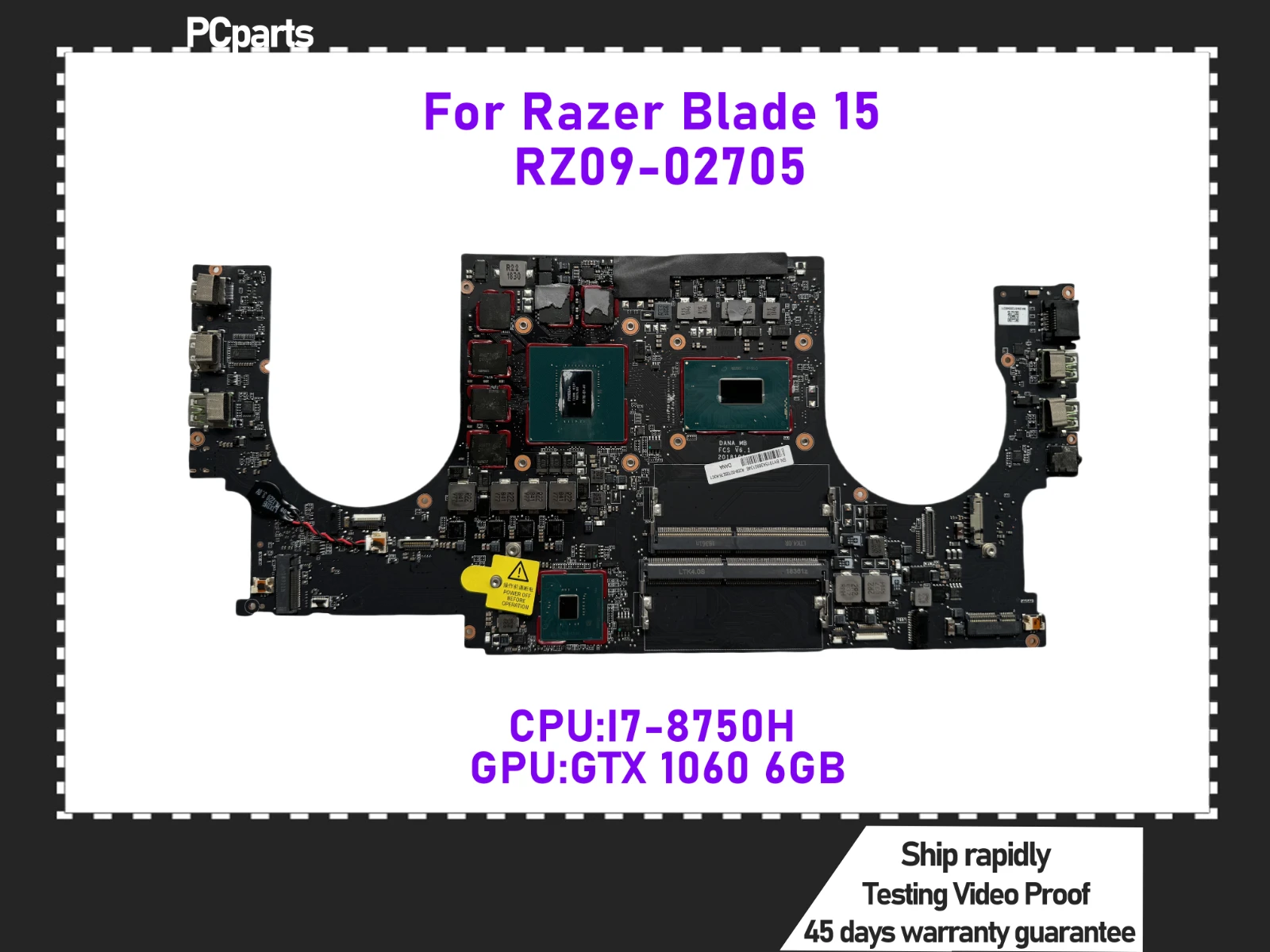 PCparts Original RZ09-02705 For Razer Blade 15 Standard Edition 2018 Laptop Motherboard I7-8750H CPU GTX1060 6GB GPU 100% MB