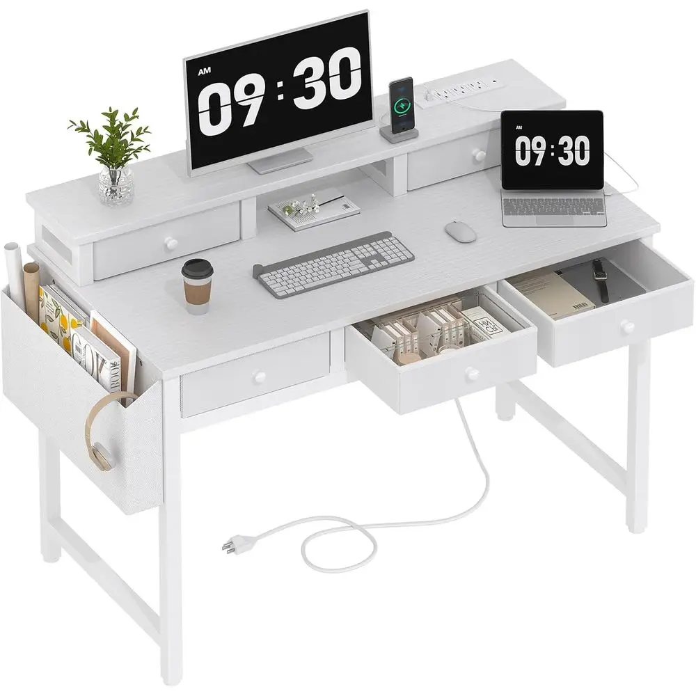 

White Computer Desk with abric Ders or Home Oice, 40 inch Vanity Makeup Desk with Ders Storage or Bedroom, Writing Study Table w