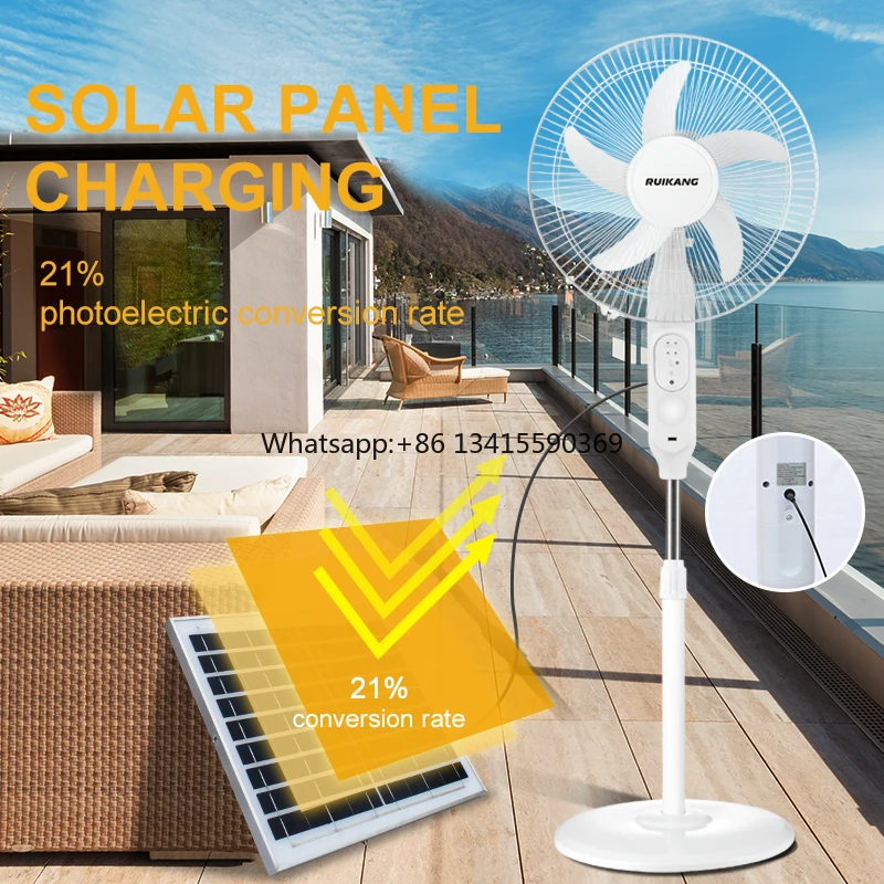 

Solar Stand Rechargeable Industrial Fan with Panel 16 Inch Efficient Battery High Quality Air Cool Ventilation Portable for Home