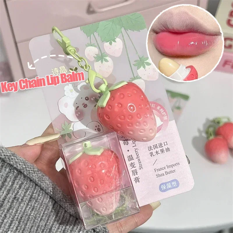 Color-changing Moisturize Lip Balm Lipstick Makeup Strawberry Keychain Exfoliating Lip Mask Fruity Lip Base Cream Korea Cosmetic