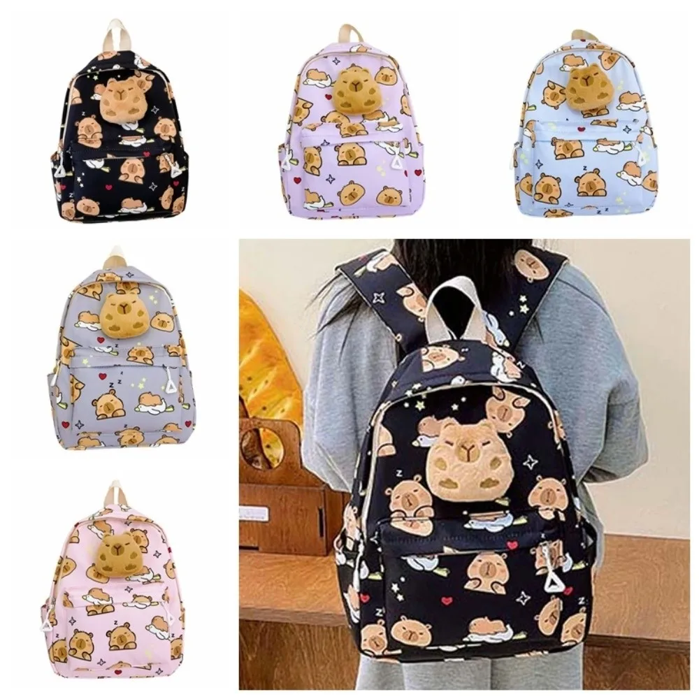 

Doll Decoration Capybara Backpack Thickened Wide Straps Cartoon Animal Daypack Nylon Multi Functional Large Capacity School Bag