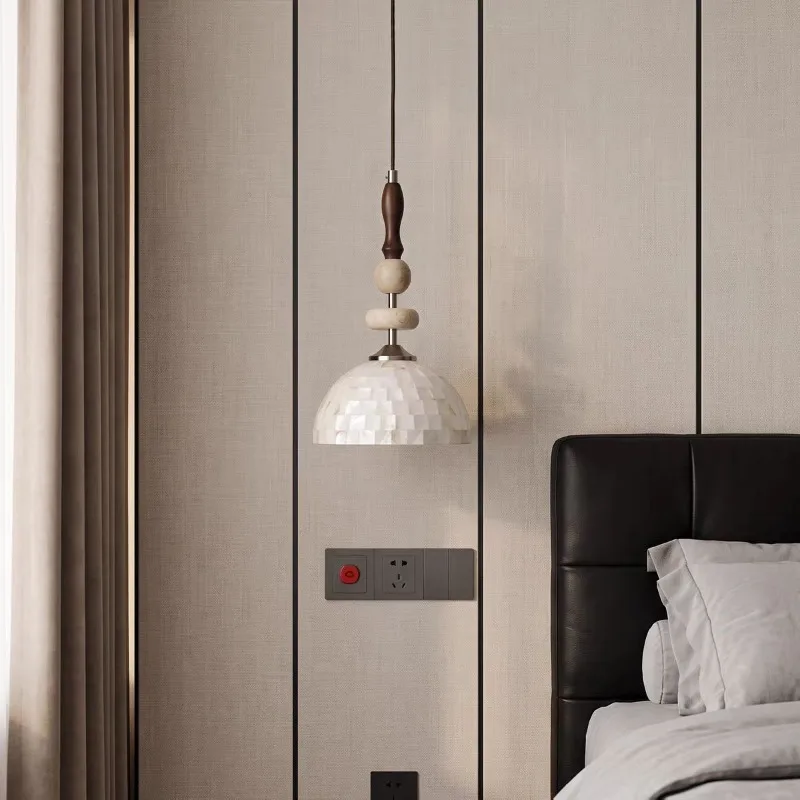 Tuscan retro shell wall lamp, bedroom bedside lamp, living room creative simple decorative lamp, travertine lighting