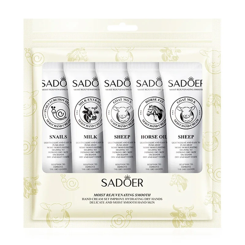 5pcs/Set SADOER Milk Horse Oil Hand Cream Sets Moisturizing Nourishing Brightening Hydrating Hands Skin Care Products