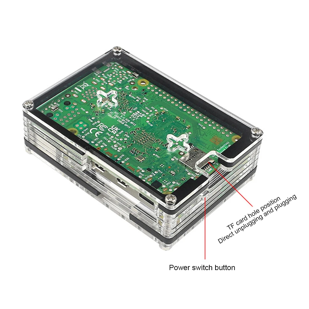 حافظة أكريليك شفافة تدعم مبرد نشط رسمي 9 طبقات صندوق حماية من الأكريليك لـ Raspberry Pi 5 4GB/8GB