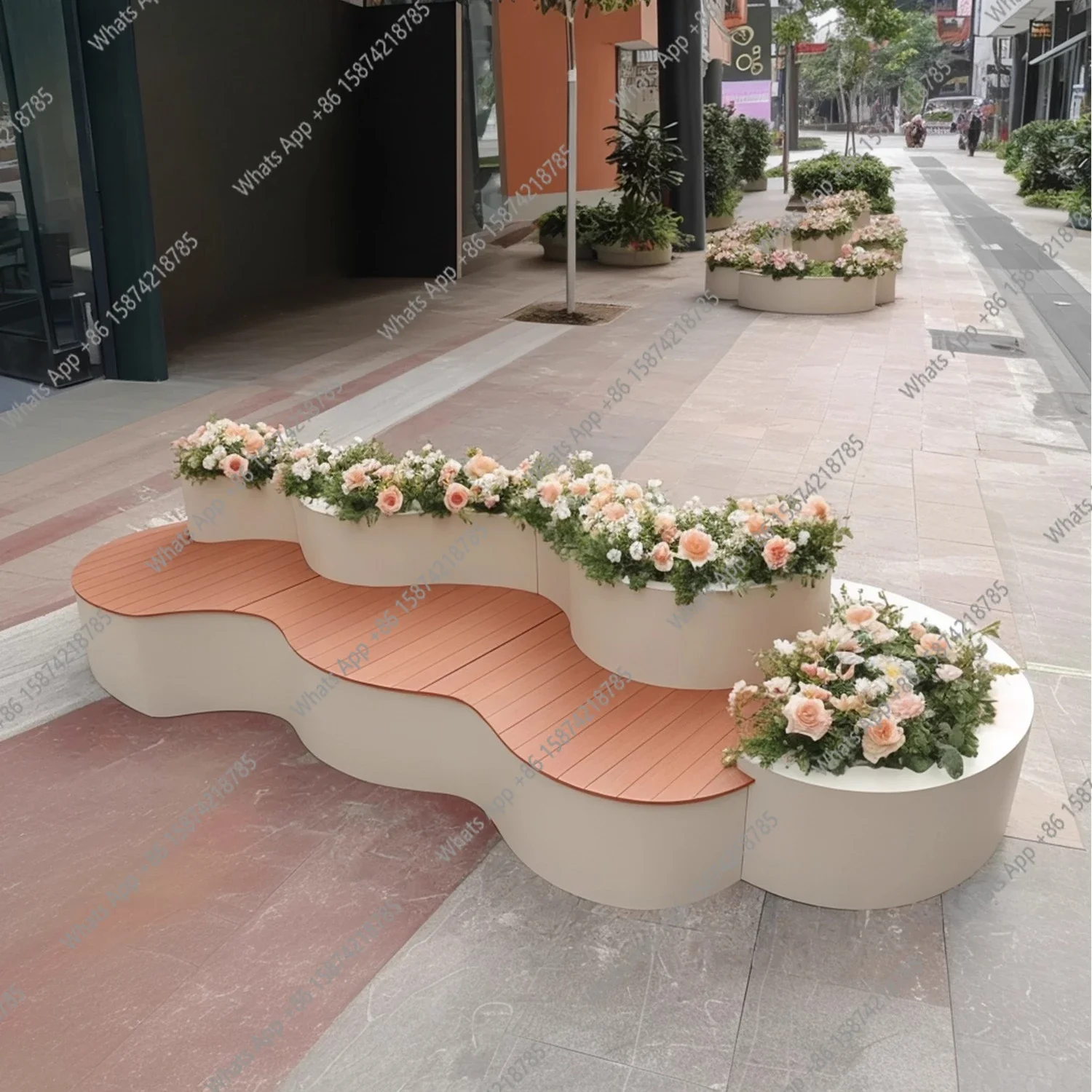A63 Outdoor wrought iron curved seat flower box Commercial street planting box Partition flower stand flower pot Cafe Hotel outs