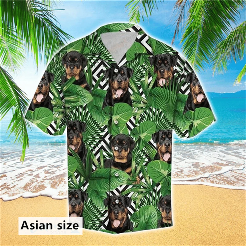 

3D Print Rottweiler Pattern Men Hawaiian Shirts New In Short Sleeve Summer New Pet Lover Beach Shirts Blouse Mens Holiday Shirt