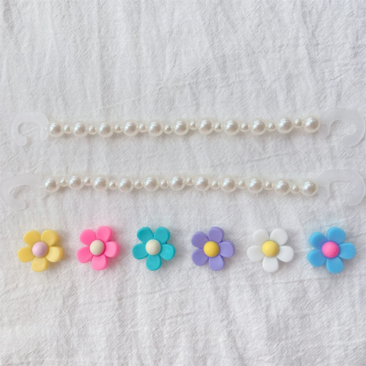 Clog Shoe Charm Set, 6 Pcs Multi-color 5-petal Flower Charms & 2 Pcs Imitation Pearl Chains, Detachable DIY Shoe Decorations, Ea