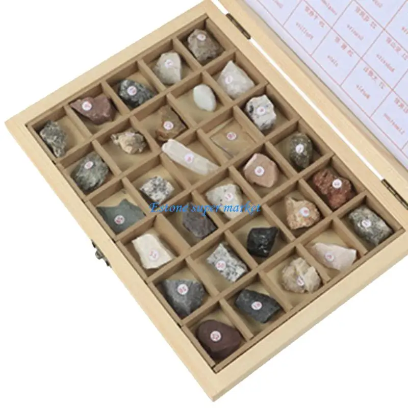 

Образовательные образцы породы 090B, медная руда, установленная в деревянной витрине для энтузиастов геологии