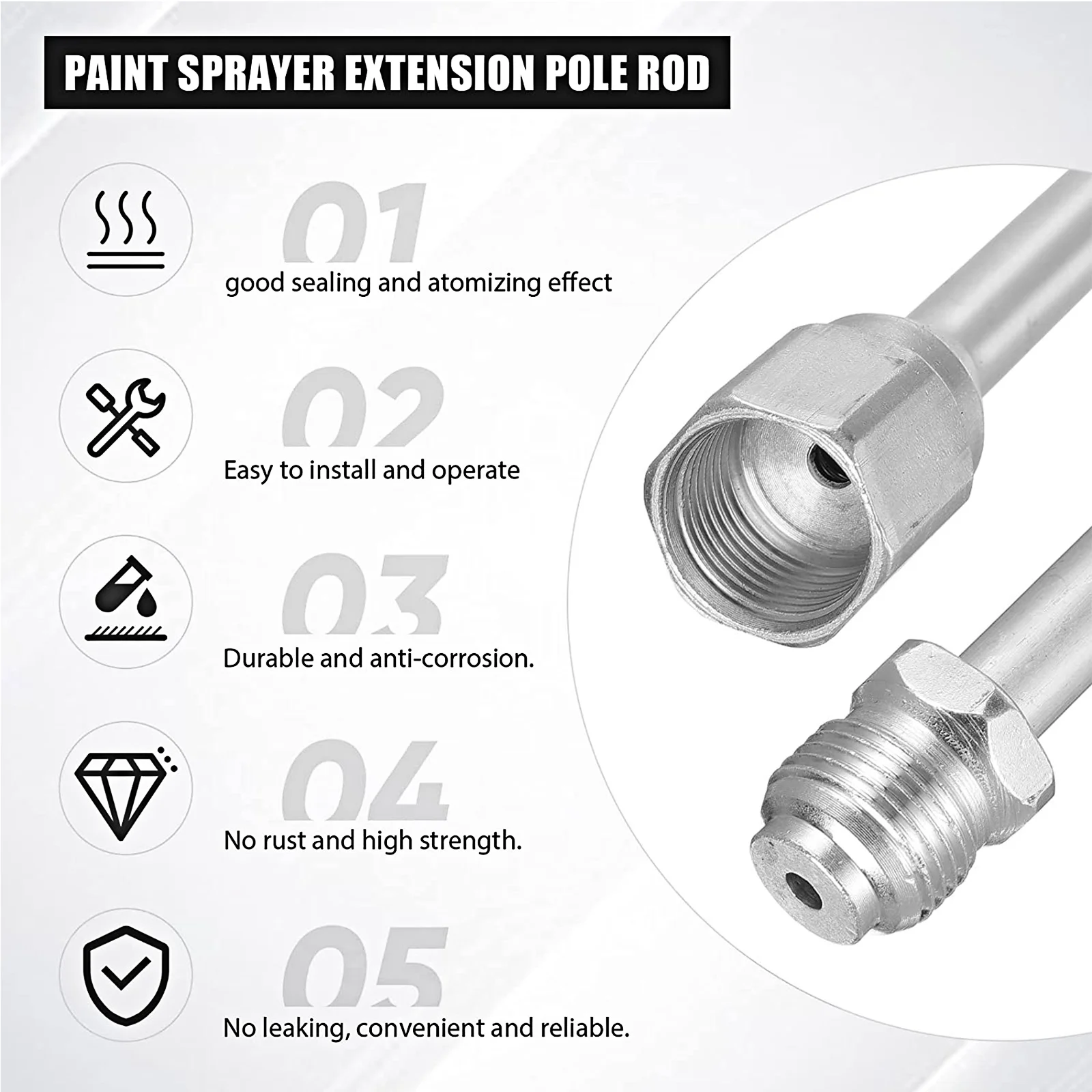 

2pcs Paint Sprayer Extension Rod Aluminum Alloy High Hardness Oxidation Treatment For Airless Painting Hard-To-Reach