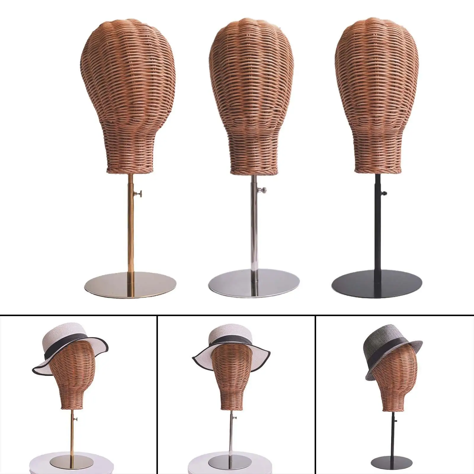 Rattan Mannequin Head Stand Hat Stand Lightweight Hairpiece Styling Wig Stand Manikin Head Model for Home Hair Salon Headwear