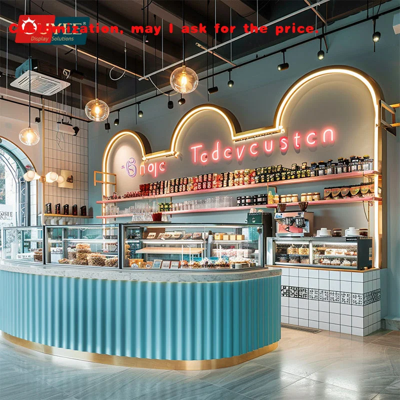 custom.Store Fixtures Cafe Design Coffee Shop Cabinet Bubble Tea Display Coffee Shop Counters Coffee Kiosk