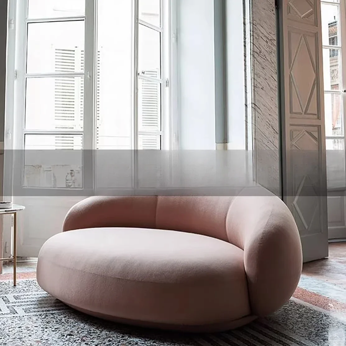 Sofa, living room curved banana shape, fabric art multi-person