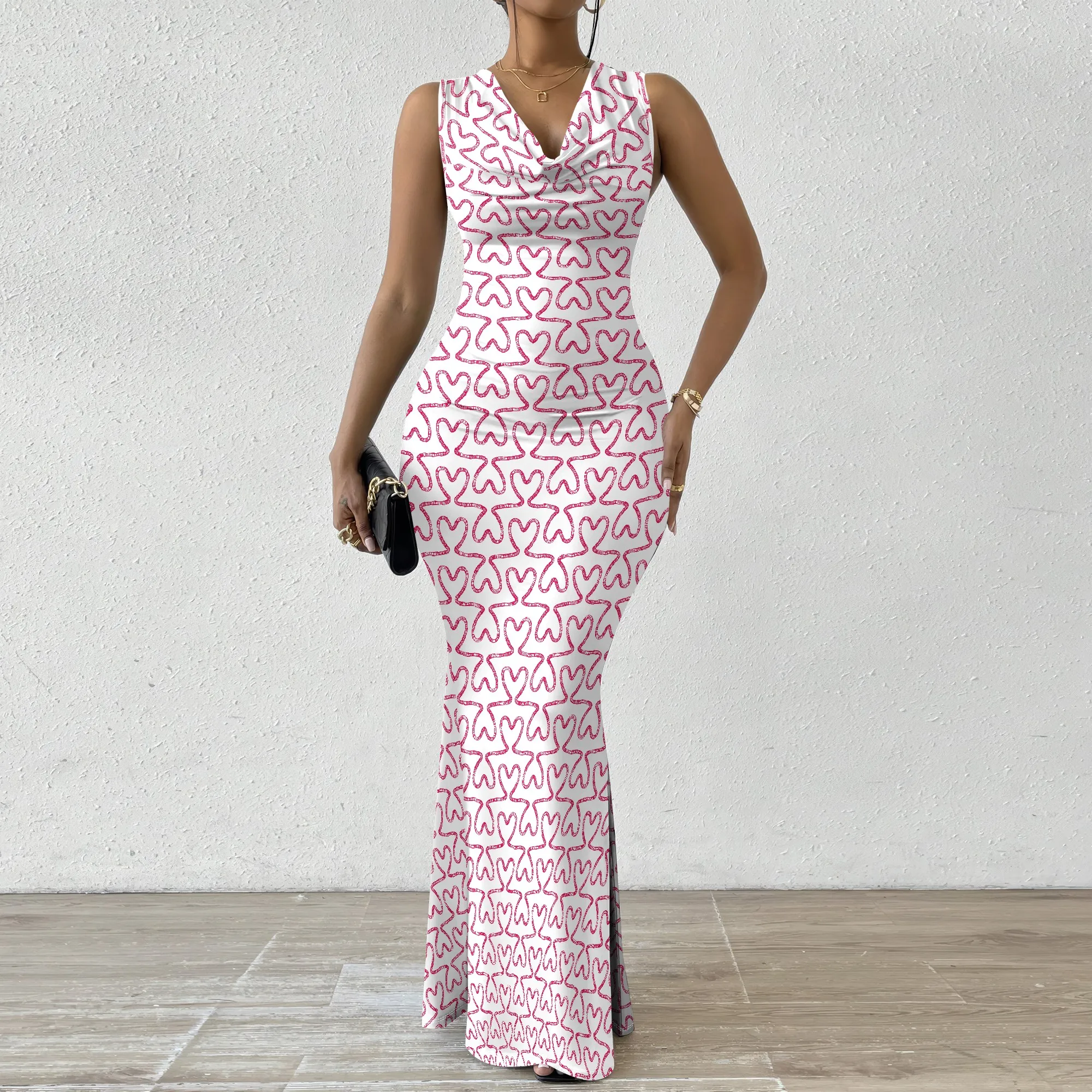 

Women's Mermaid Dress Fitted Cowl Neck Fishtail Dress XS-2XL Heart Design for Yacht Party Summer Soiree