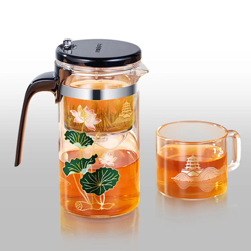 KAMJOVE طقم شاي Infuser الصيف قصر العلامة التجارية المشتركة طقم هدايا زر واحد تصفية فنجان شاي الصحافة براد شاي زجاجي براد شاي غلاية YH-209 #1