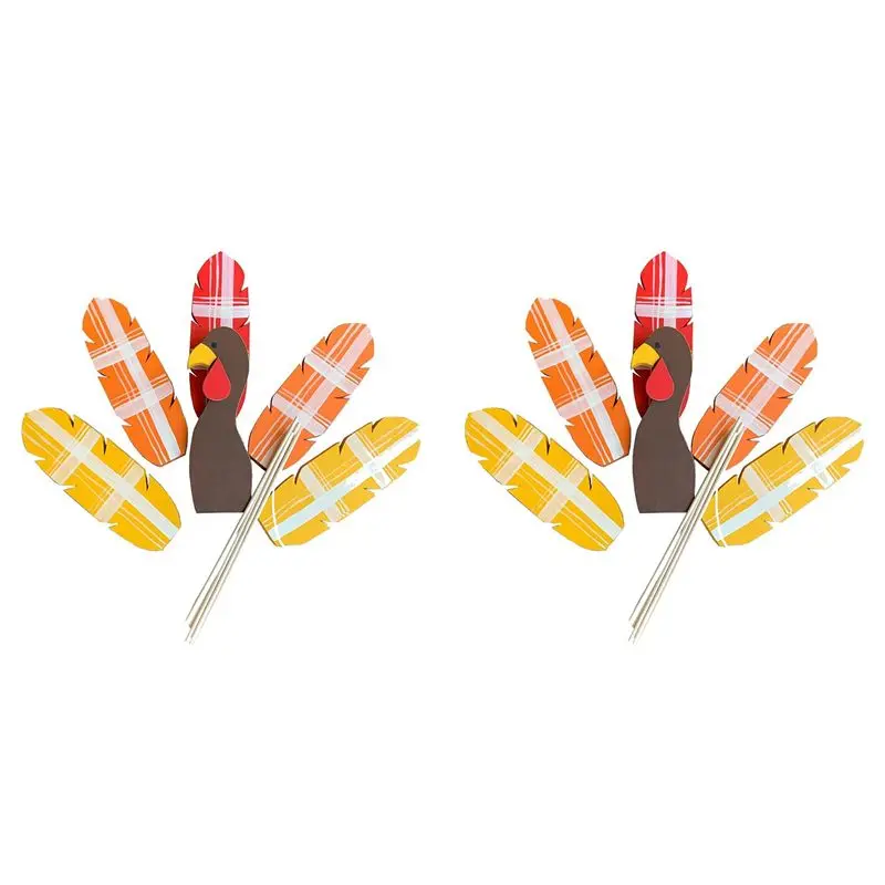 AT02-12X Wooden Turkey Planter Sticks,Thanksgiving Decorations For Outdoor Garden Farms Patio Planters Thanksgiving