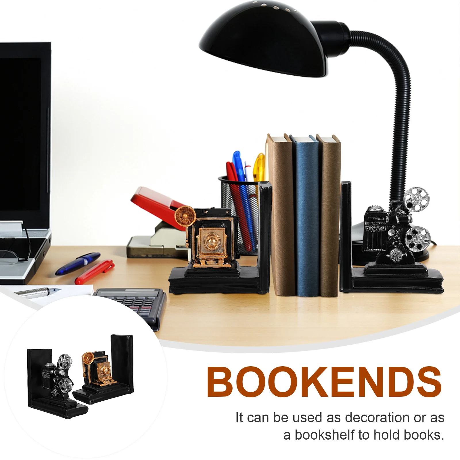 

1Pair Resin Bookends Decorative Vintage European Design for Home Study Office Use Book Holder Shelf Decor Accessories