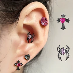 1 PCS Black Cross Rose Red Zircon Crystal Ear Bone Nail 316L Medical Titanium Steel Earrings for Women Y2K Punk Superior Jewelry