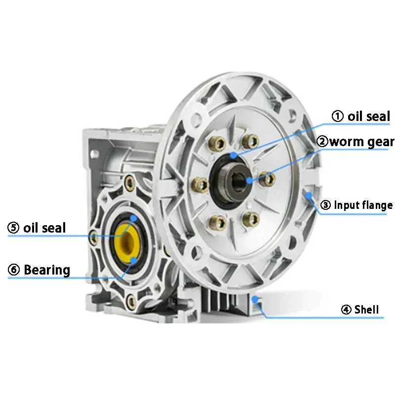 NMRV040 Gearbox Reducer Worm Gear 11/14Mm Input 18Mm Output Rasio 5:1 Hingga 100:1 untuk 60/80/86/90/104Mm Flange Stepper Servo Motor