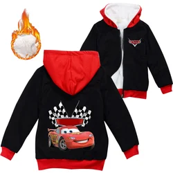 Disney Pixar Cars Lightning McQueen-Sudadera gruesa para niños y niñas, abrigos con cremallera, sudaderas con capucha cálidas, chaquetas casuales para niños, Invierno