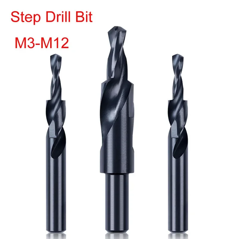Counterbore Dois Subland Passo Núcleo Torção Broca de Óxido Preto Revestimento para Metal 90 180 Graus Cone Ferramenta Perfuração M3-m12 Peças