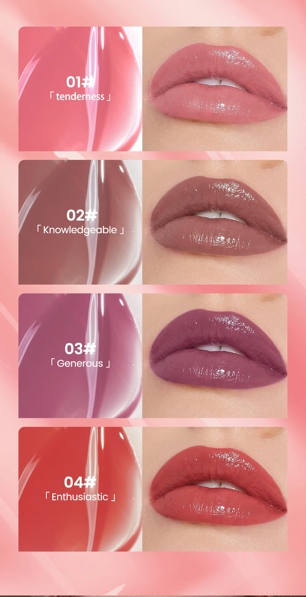 QIBEST Wässrige Glanz-Lippenglasur, feuchtigkeitsspendend, langlebig, sexy roter flüssiger Lippenstift, spiegelglänzender Lipgloss, Tönung, Kosmetik für Frauen – Detail 8