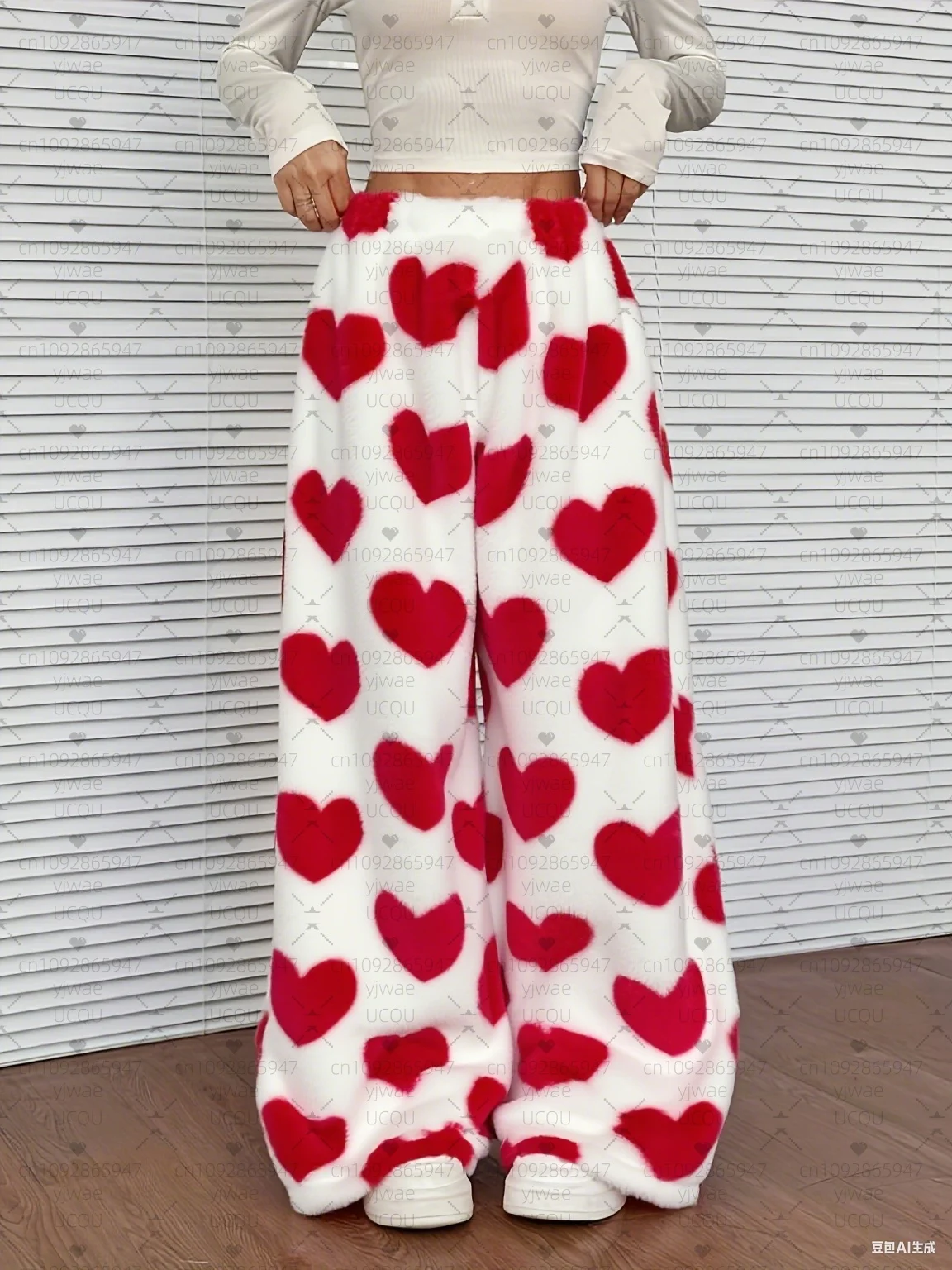 2025, Damen-Pyjama-Plüschhose, gerades Bein, Liebesdruck, lockere Nachtwäsche, Hose, Pyjama-Hose, Damenbekleidung