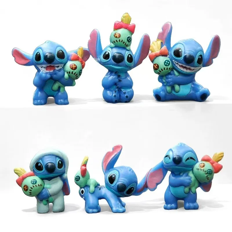 6 szt. Figurki Lilo i Stitch Kolekcja Modelów Kreskówkowych Anime Ozdoba na Biurko Dekoracja Tortu Urodzinowego Zabawki dla Dzieci Prezenty