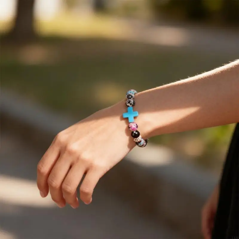 Thoughtful Baptism Gift Crosses Bead Bracelet Bohemian Styles Symbolizing Hope and Protective for Women