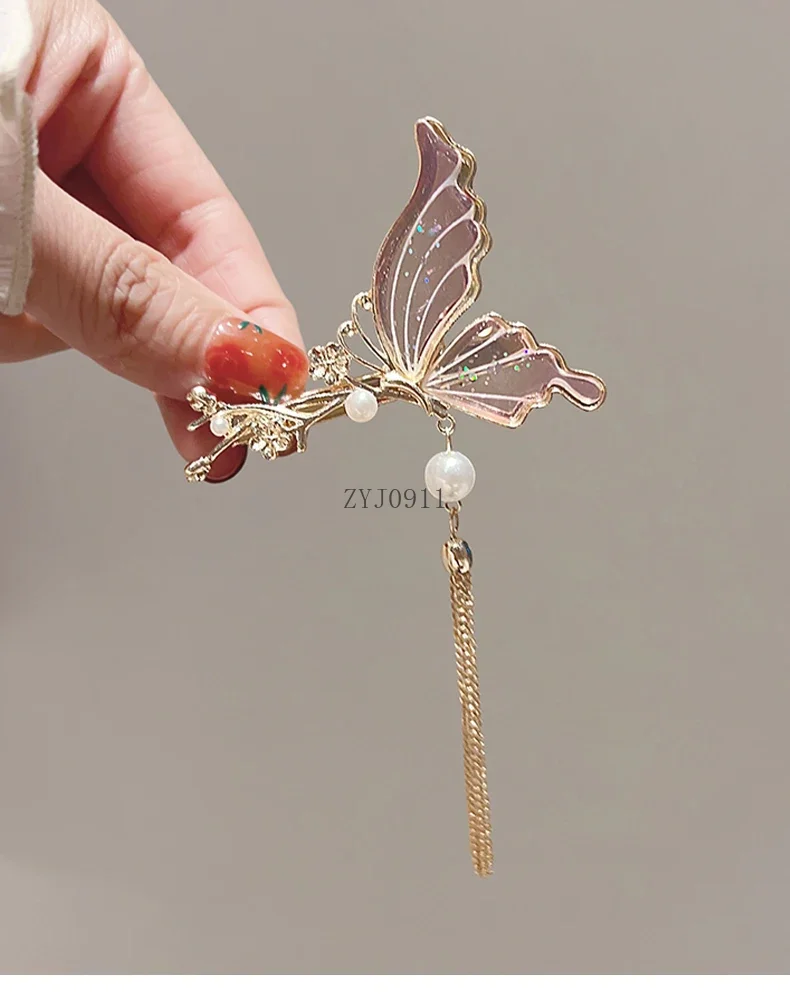 Épingle à cheveux chinoise pour femme, niche, peinture à l'encre, papillon, canard, clip pour billets, tempérament, frange latérale, nouvelle collection